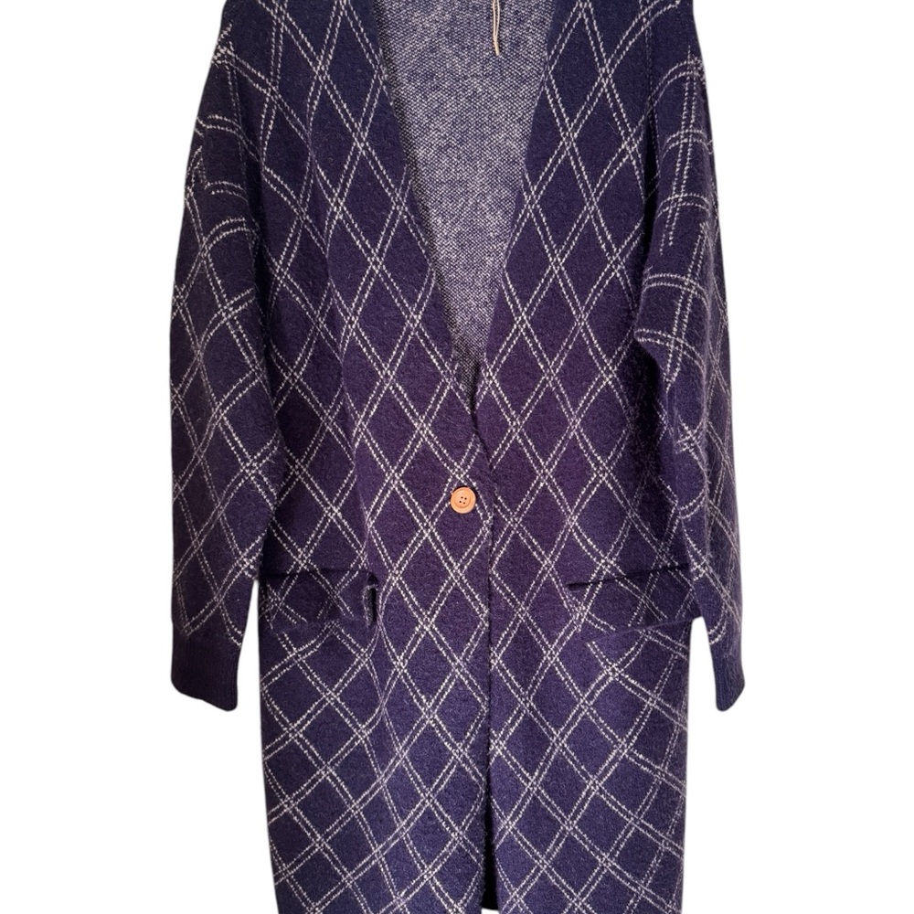Navy Plaid Long Cardigan